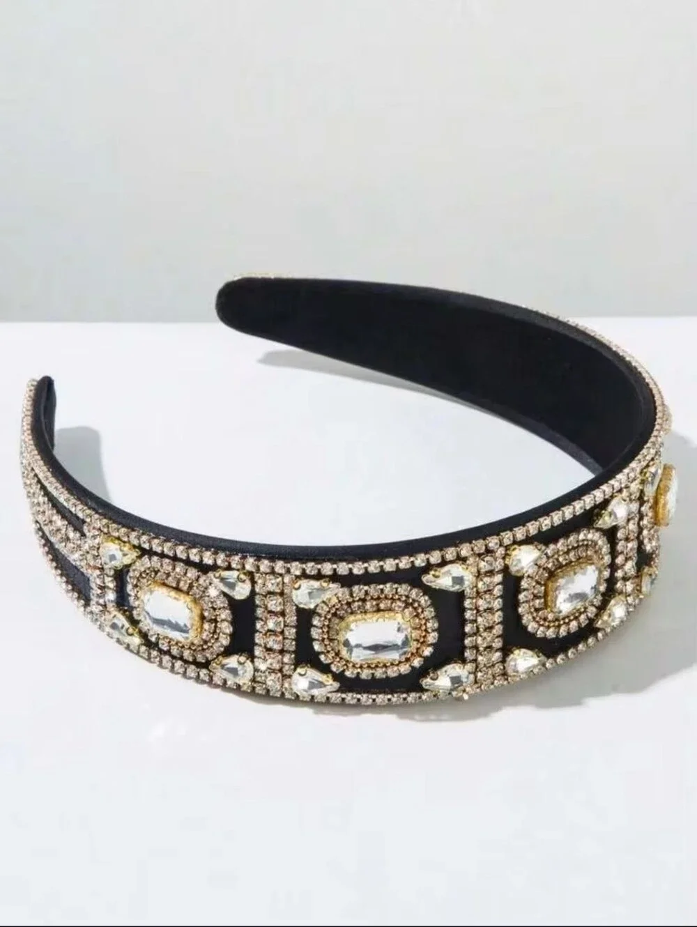 Embellished Black Crystal Headband - Designer-Inspired